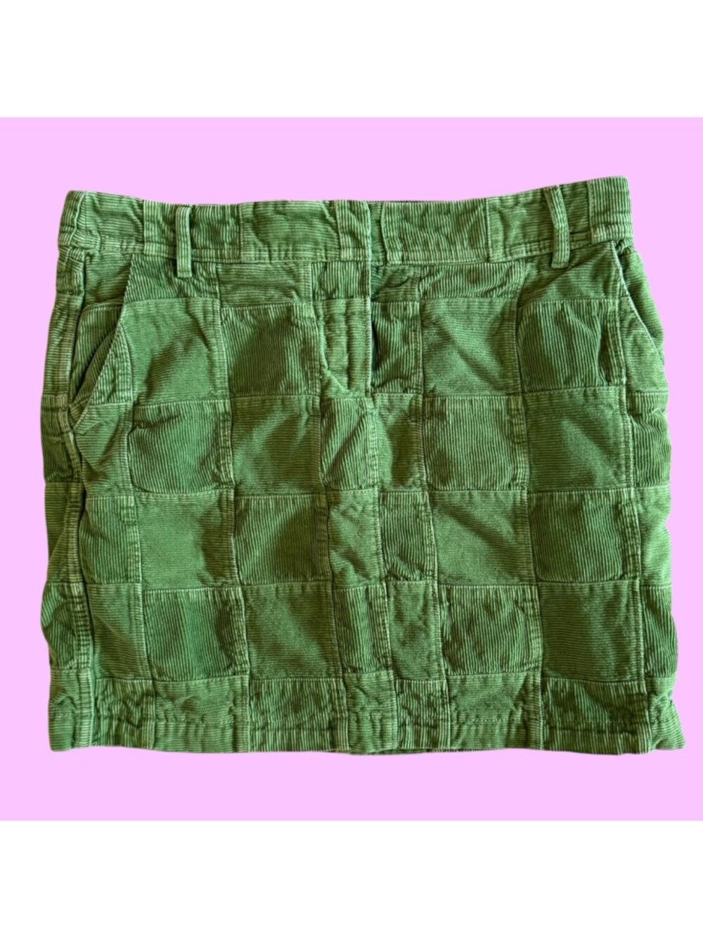 Ann Taylor Loft Green Corduroy Patchwork Fully Lined Y2K Mini Skirt 4